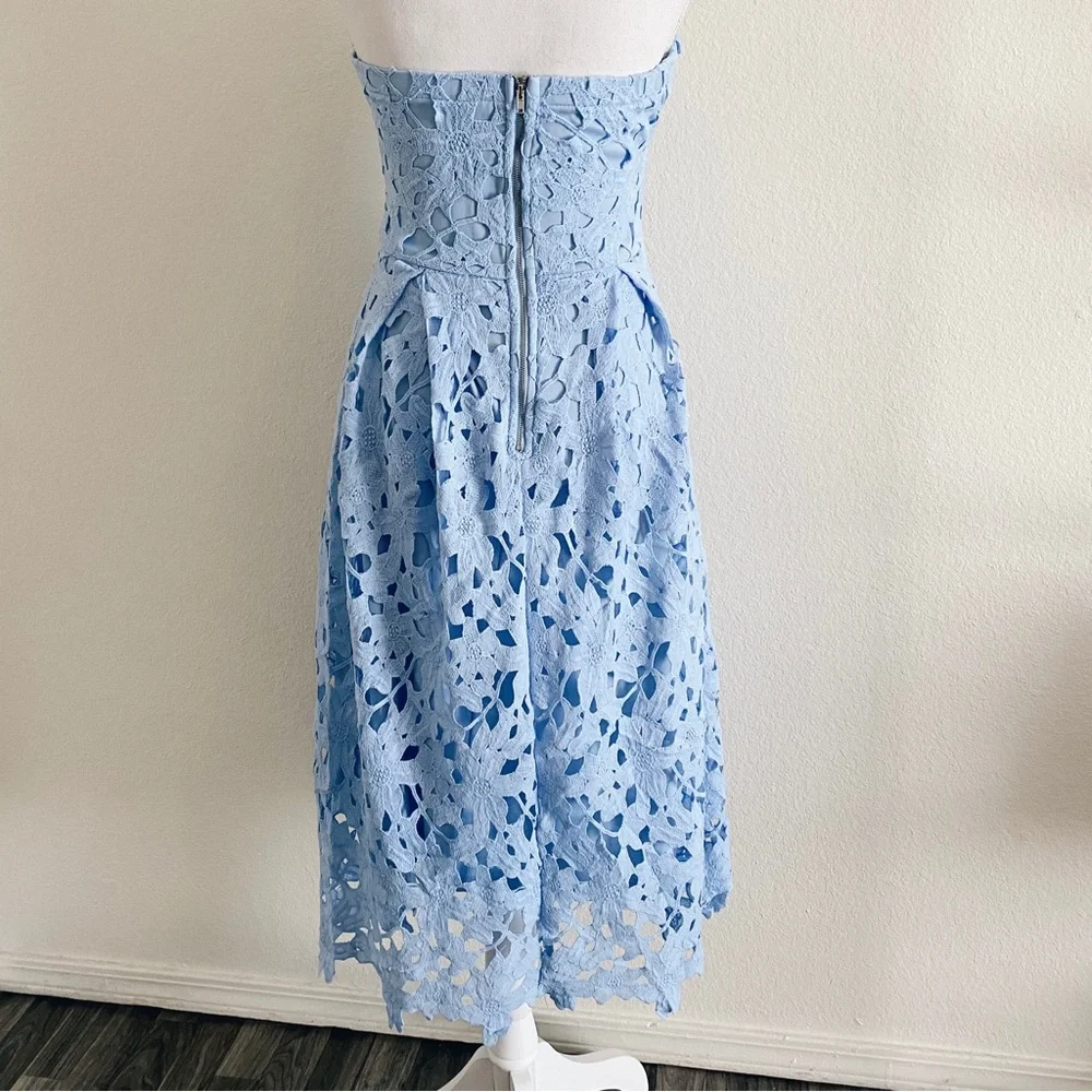 Blue Lace Floral Strapless Dress - Picture 2 of 5